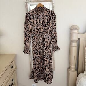 SHEIN Floral Print Shirred Flounce Sleeve Ruffle Hem Dress Small0